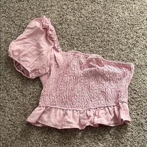 Le Lis Light Pink Smocked Crop Top